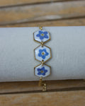 Forget-me-not Three Hexagon Pressed Flower Bracelet (Gold)