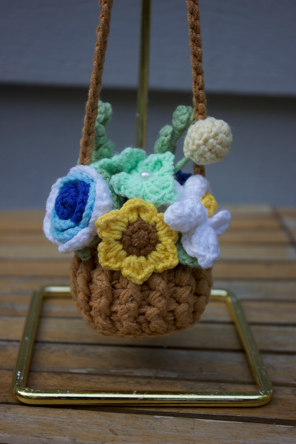 Blue Crochet Car Mirror Basket