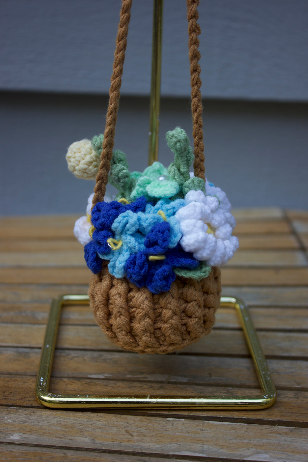Blue Crochet Car Mirror Basket
