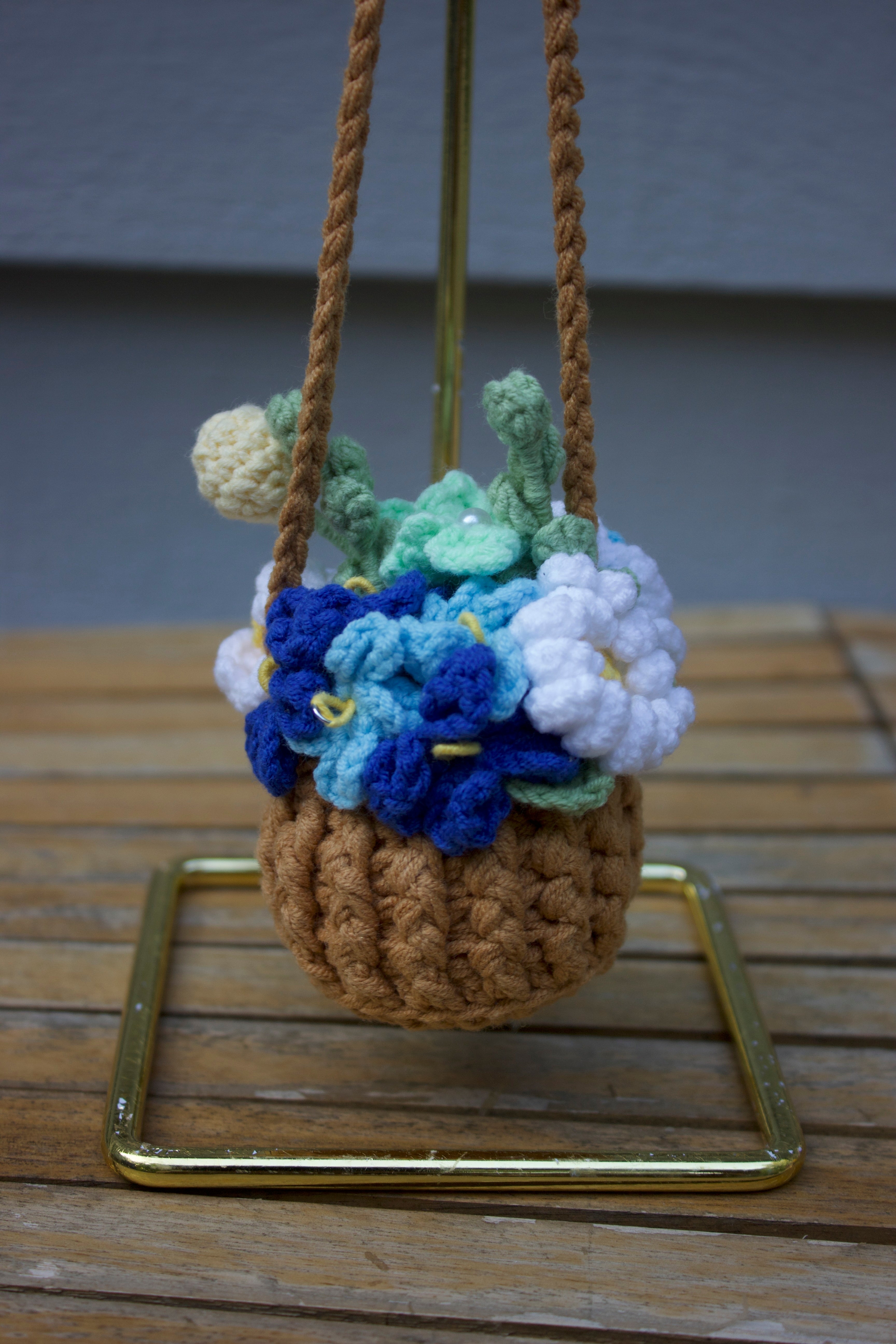 Blue Crochet Car Mirror Basket