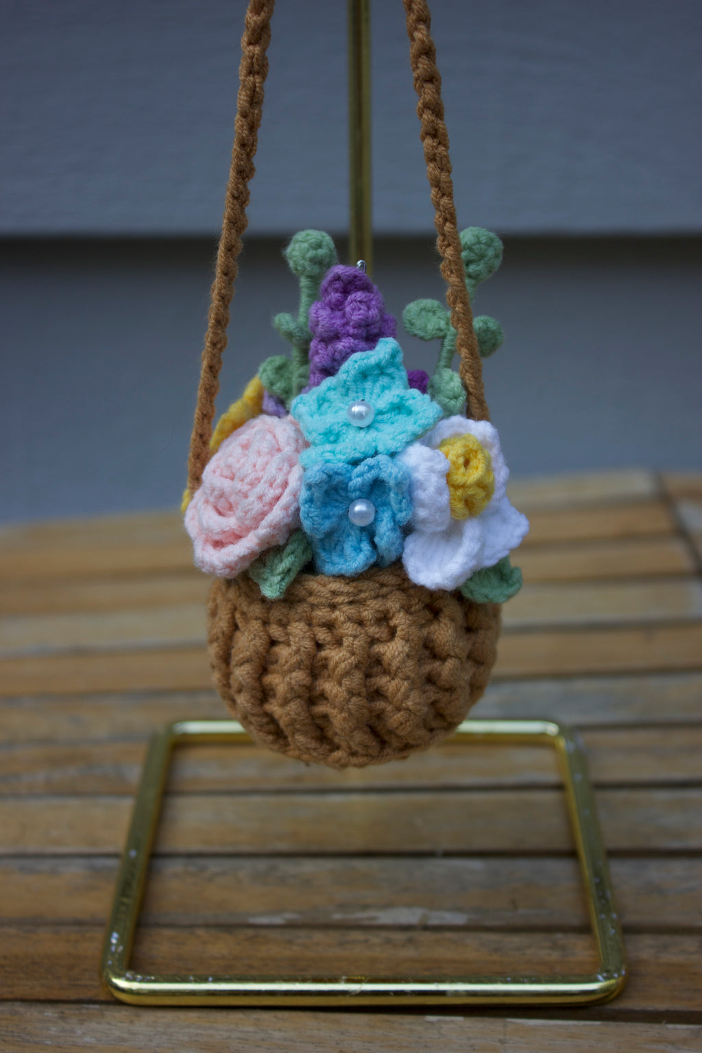 Purple Crochet Car Mirror Basket