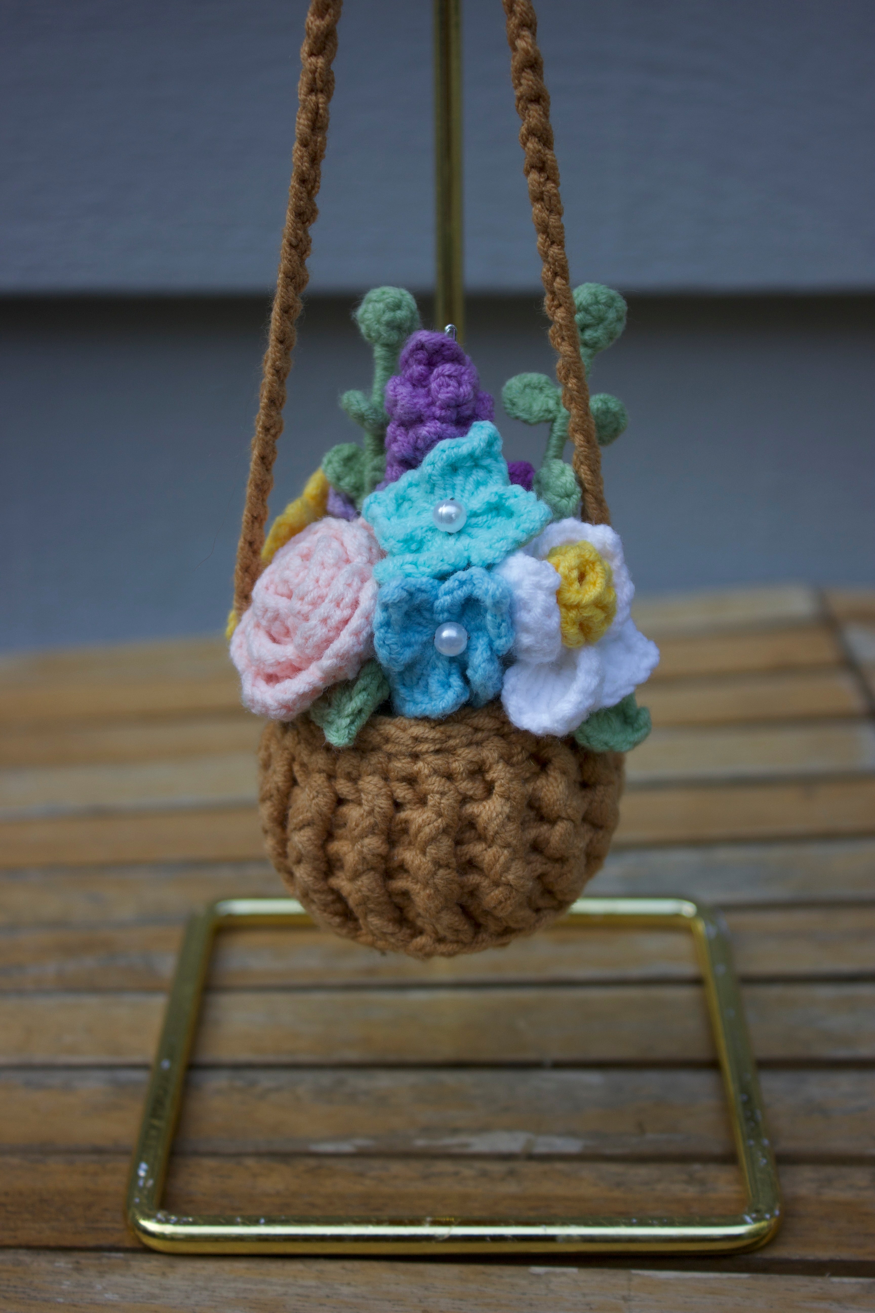 Purple Crochet Car Mirror Basket