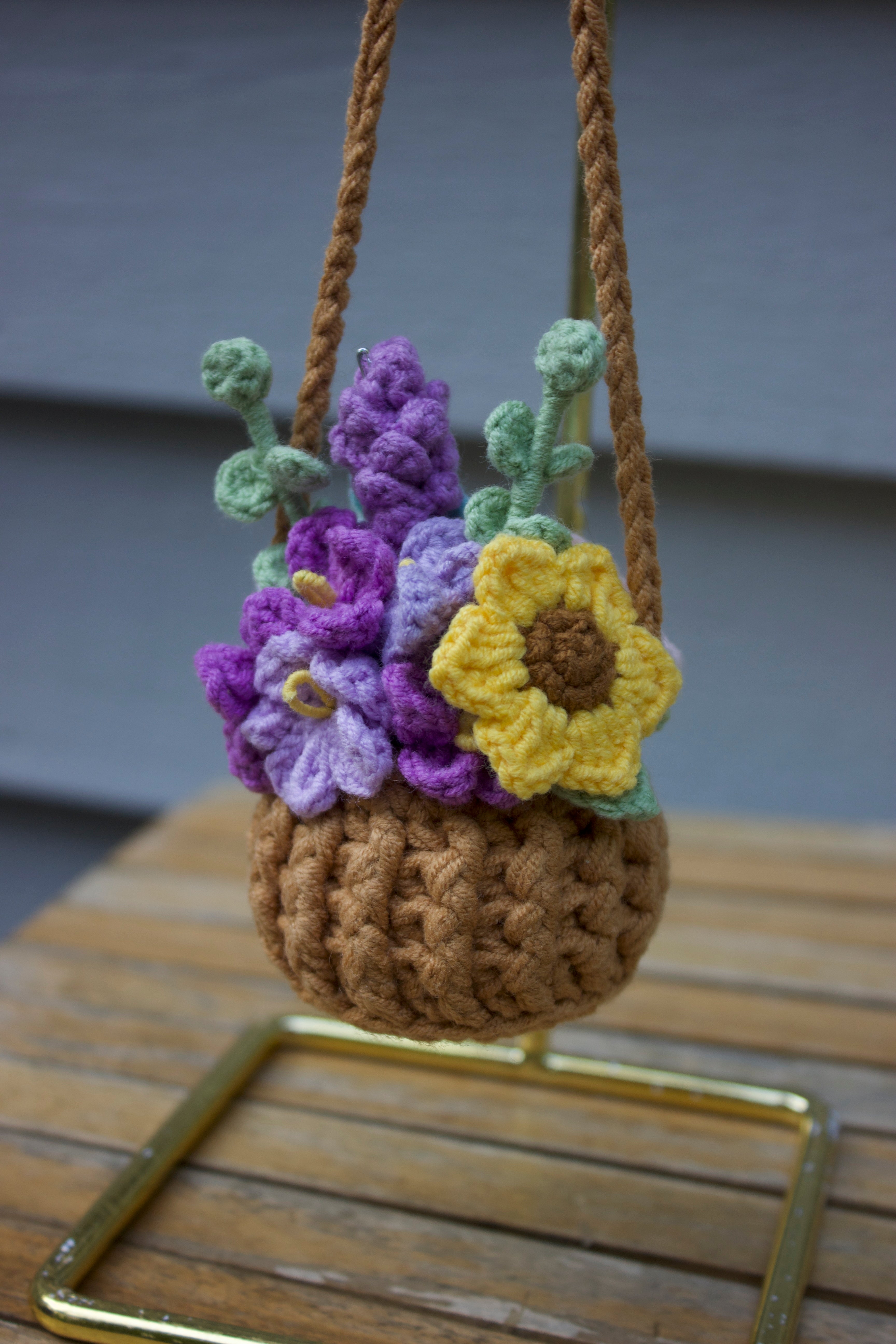 Purple Crochet Car Mirror Basket