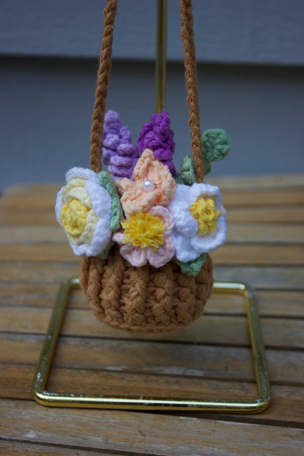 Pink Crochet Car Mirror Basket
