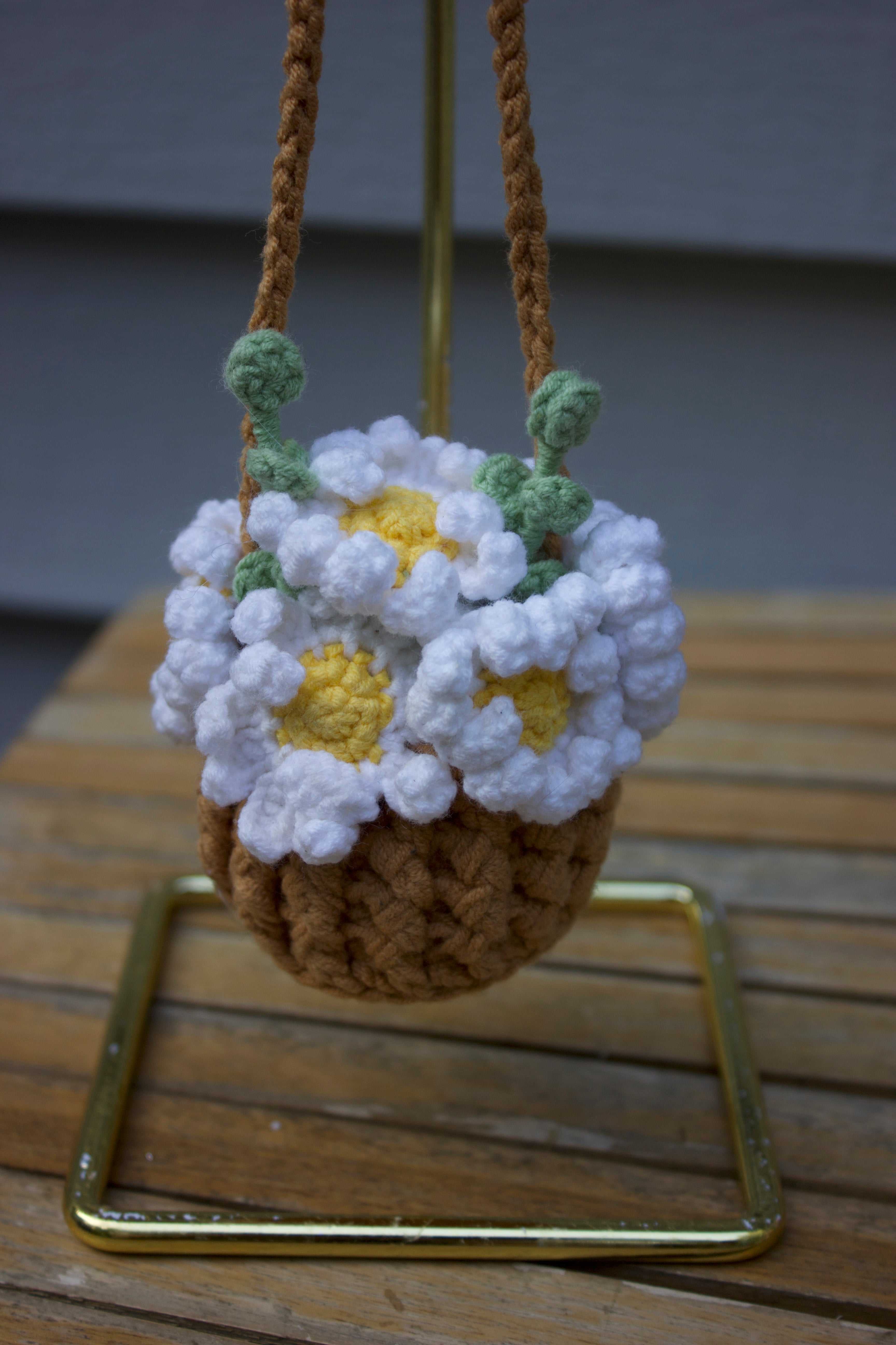 Daisy Crochet Car Mirror Basket