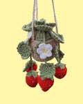 Strawberry Crochet Car Mirror Basket