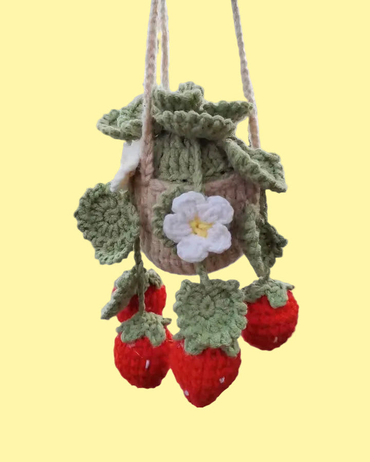 Strawberry Crochet Car Mirror Basket